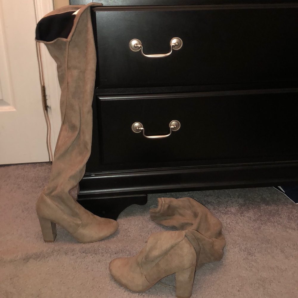 Beige high knee boots